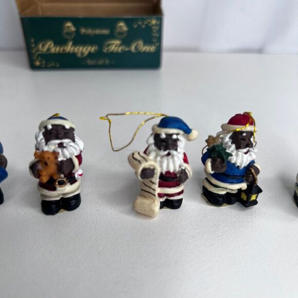 Set of 8 NEW Miniature 1” Christmas Ornaments Package Tie - Ons Black Santa - Picture 8 of 13